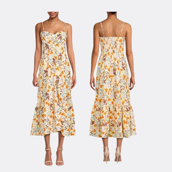 A.L.C A-Line Midi Dress White Multi Lilah Print Flounce Hem Size 6 NWT $495 - Picture 1 of 6